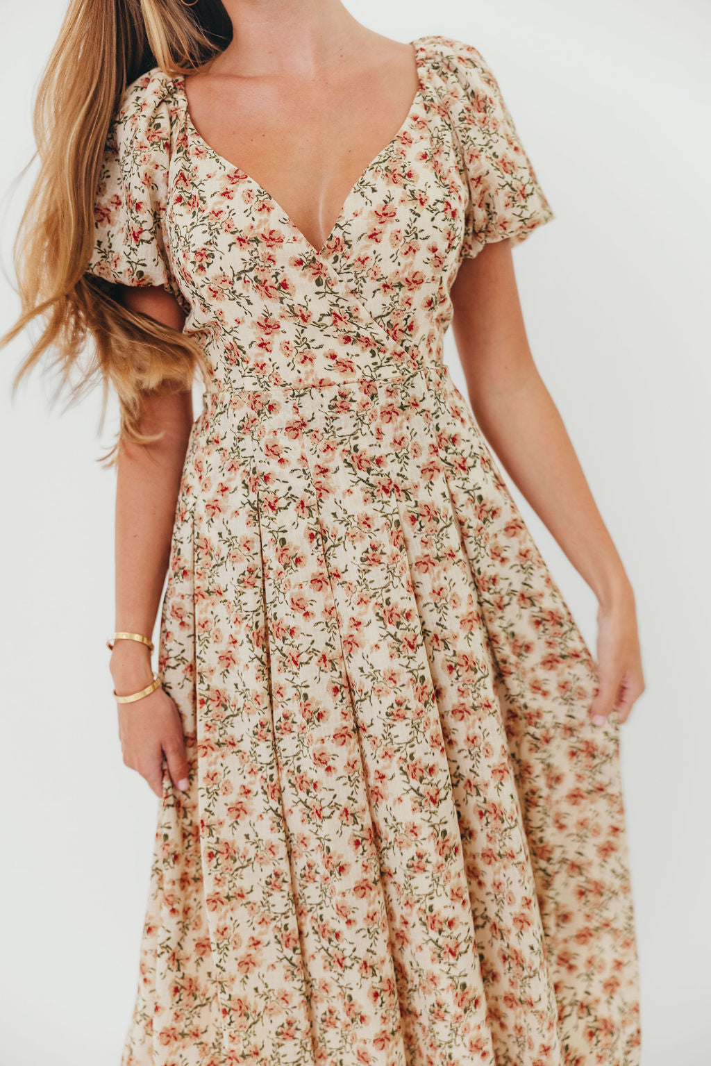 Milania Midi Dress in Ivory Floral