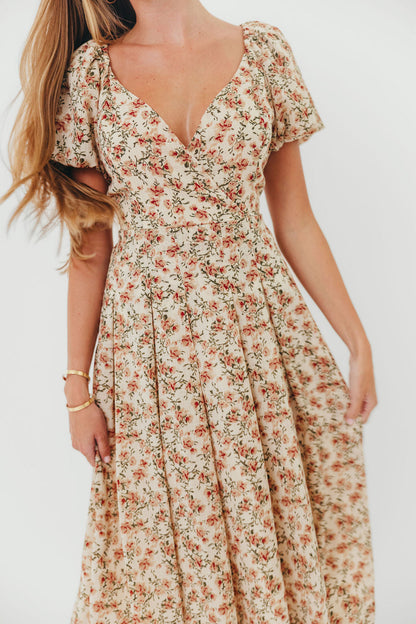 Milania Midi Dress in Ivory Floral