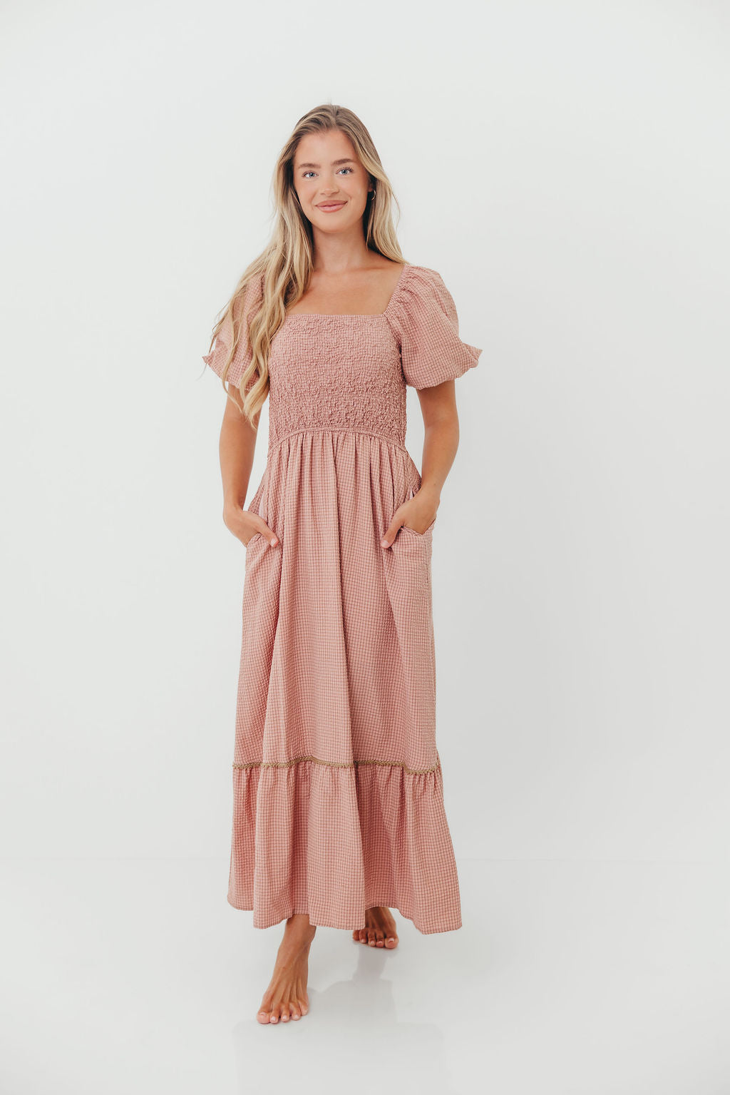 Laverne Special Smocking Maxi Dress in Dusty Rose