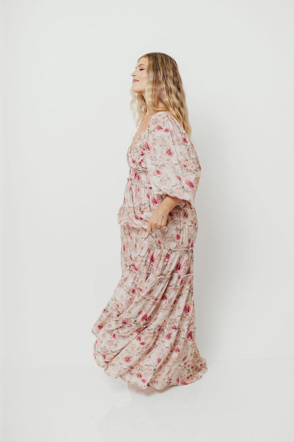 Daphne Long Sleeve Maxi Dress in Pink/Beige Multi Floral - Bump Friendly *9/30 PRE-ORDER*