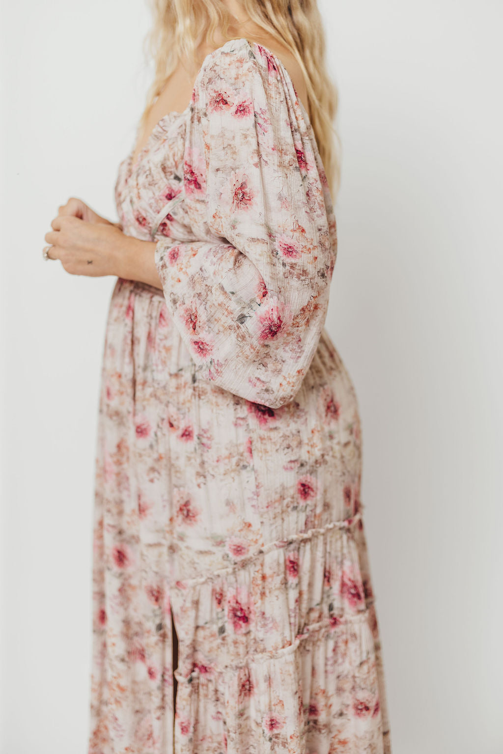 Daphne Long Sleeve Maxi Dress in Pink/Beige Multi Floral - Bump Friendly *9/30 PRE-ORDER*