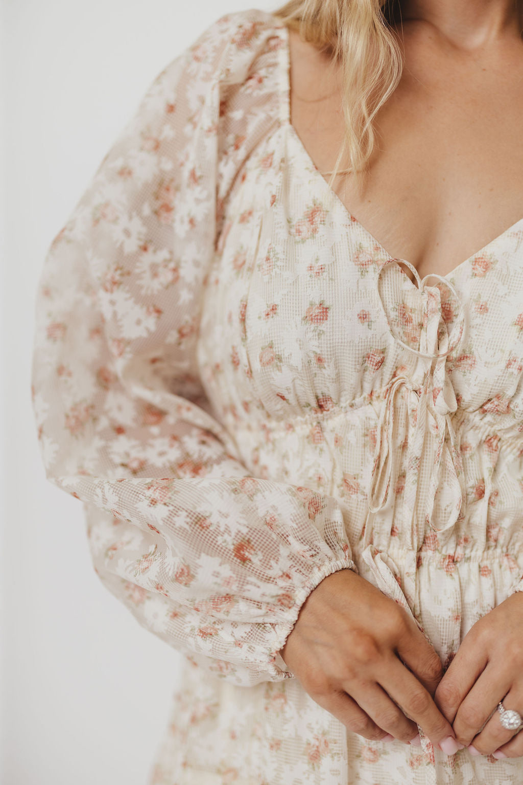 Macklynn V-Neck Long Sleeve Tier Maxi Dress in Cream/Orange Floral