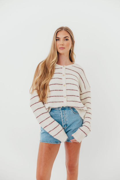 Bellevue Cardigan Top in Cream Burgundy