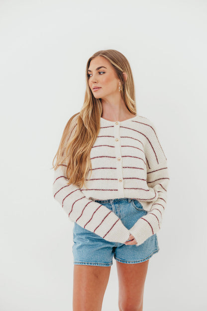 Bellevue Cardigan Top in Cream Burgundy