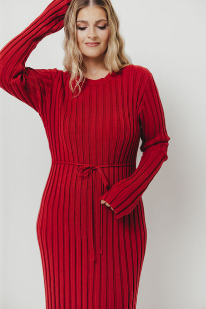 Colette Luxe Premium Long Sleeved Ribbed Knit Maxi Dress in Muted Red - Bump Friendly