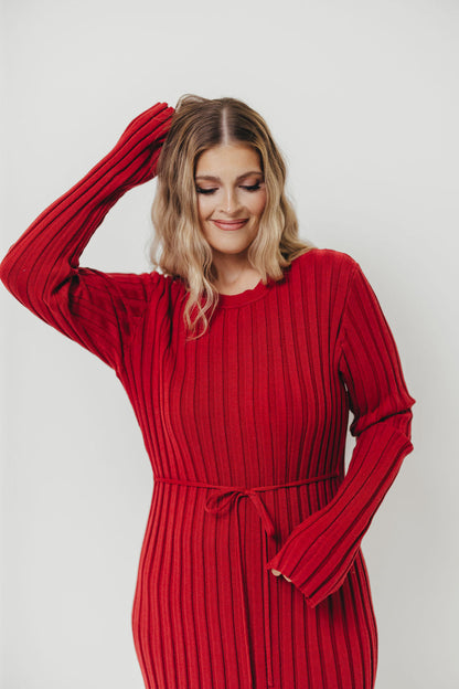 Colette Luxe Premium Long Sleeved Ribbed Knit Maxi Dress in Muted Red - Bump Friendly