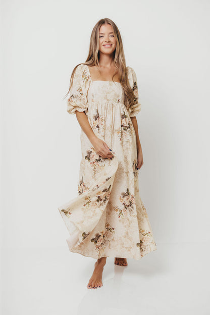 Mona Maxi Dress with Smocking in Cream/Beige Floral - Bump Friendly *9/30 PRE-ORDER*