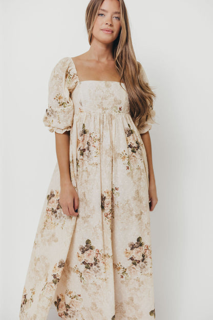 Mona Maxi Dress with Smocking in Cream/Beige Floral - Bump Friendly *9/30 PRE-ORDER*