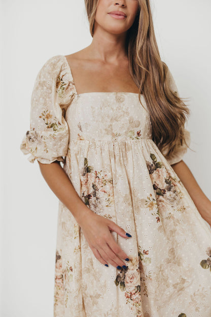 Mona Maxi Dress with Smocking in Cream/Beige Floral - Bump Friendly *9/30 PRE-ORDER*