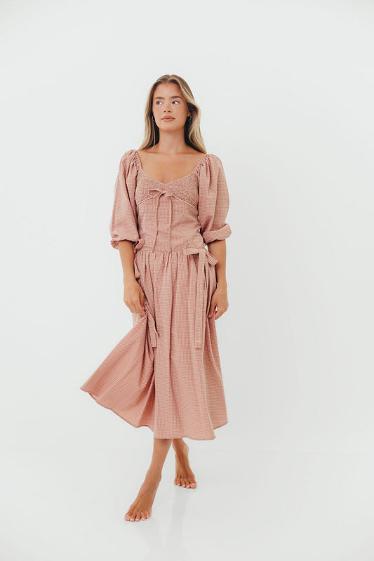 Marla Bow Detail Midi Dress in Dust Pink