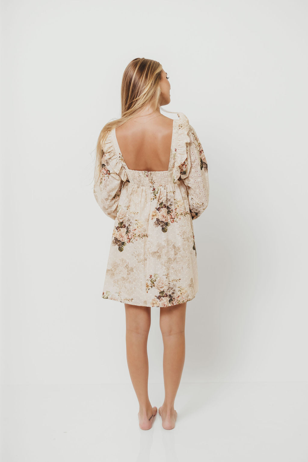 Tayler 100% Cotton Mini Dress in Beige Floral