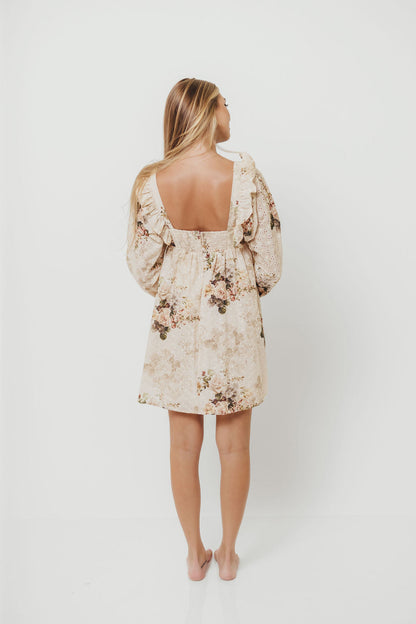 Tayler 100% Cotton Mini Dress in Beige Floral