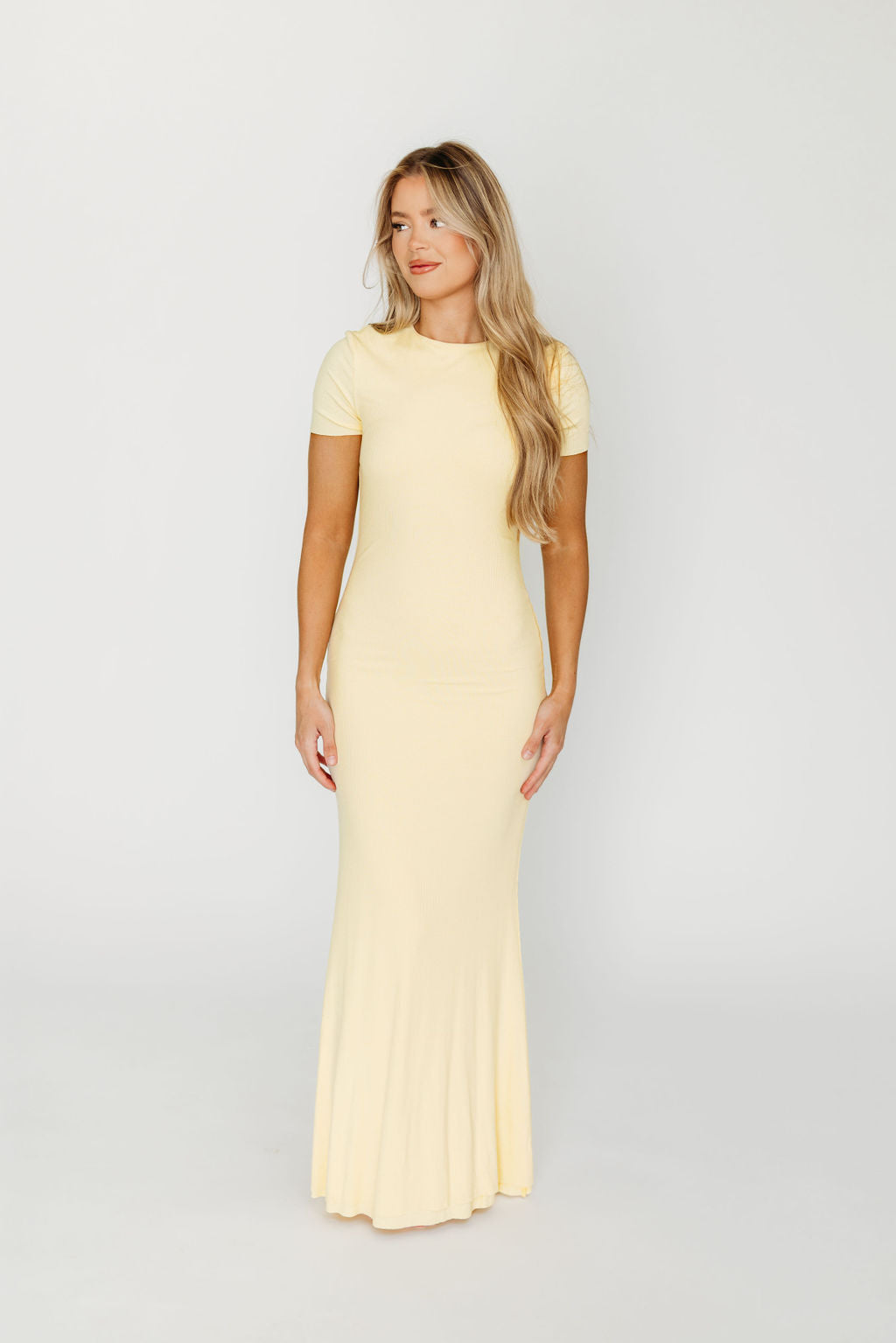 The Charlie Ribbed Maxi Dress in Butter Yellow - Bump Friendly