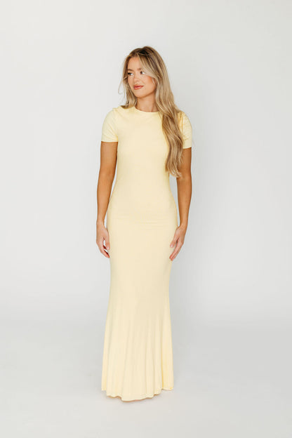The Charlie Ribbed Maxi Dress in Butter Yellow - Bump Friendly