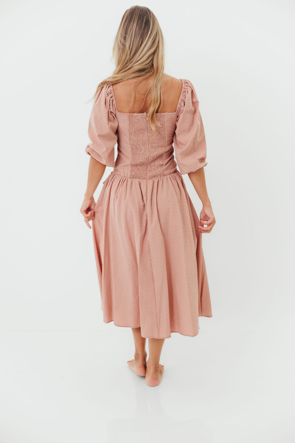 Marla Bow Detail Midi Dress in Dust Pink
