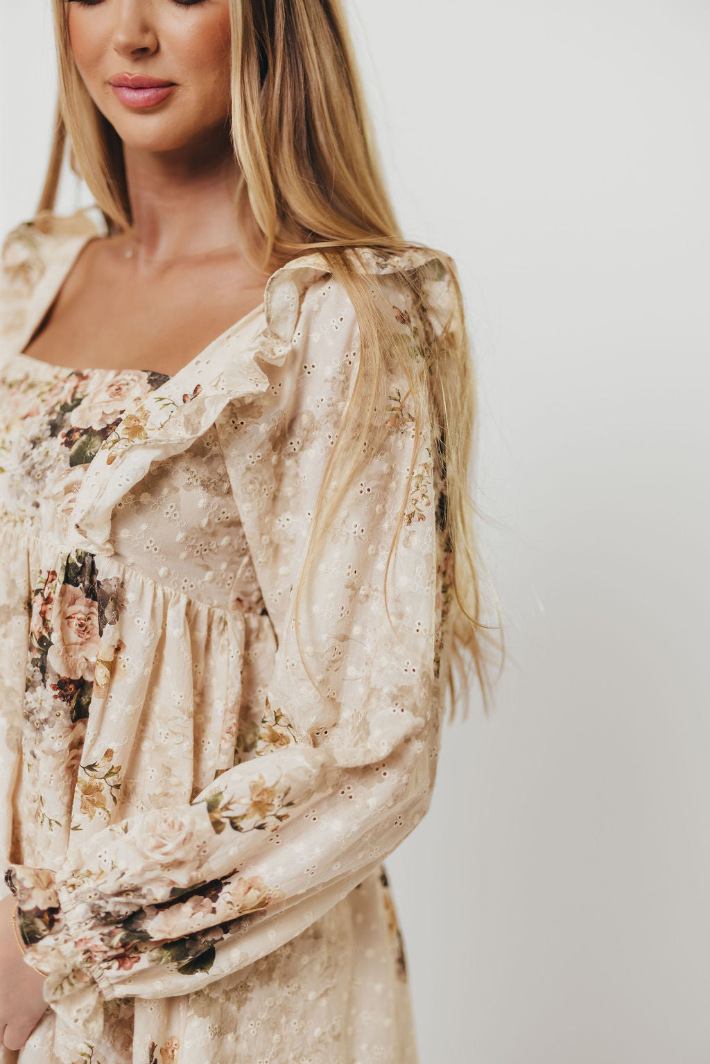 Tayler 100% Cotton Mini Dress in Beige Floral