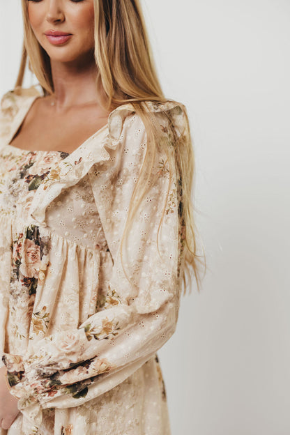 Tayler 100% Cotton Mini Dress in Beige Floral