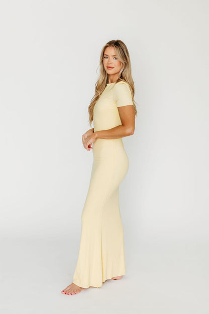 The Charlie Ribbed Maxi Dress in Butter Yellow - Bump Friendly