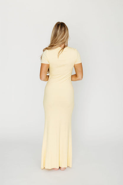The Charlie Ribbed Maxi Dress in Butter Yellow - Bump Friendly