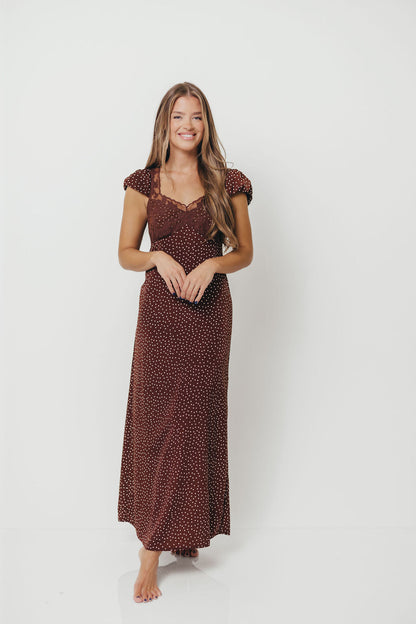 Rhiannon Maxi Dress in Brown/White