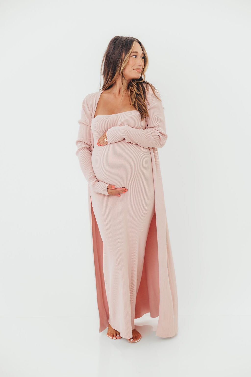 Lina Two Piece Dress Set in Dusty Blush - Bump Friendly