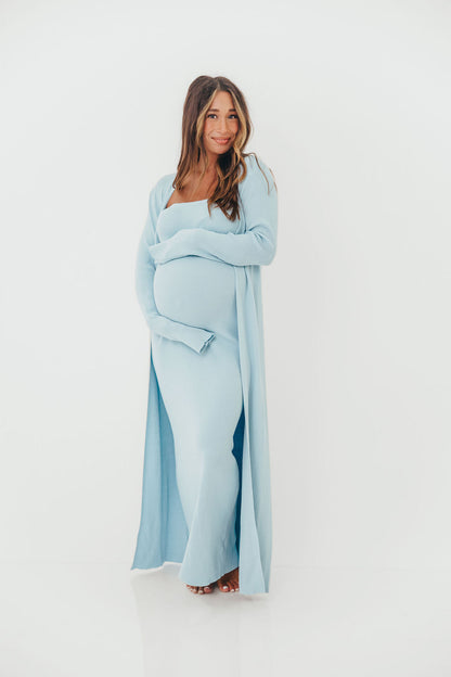 Lina Two Piece Dress Set in Dusty Blue - Bump Friendly