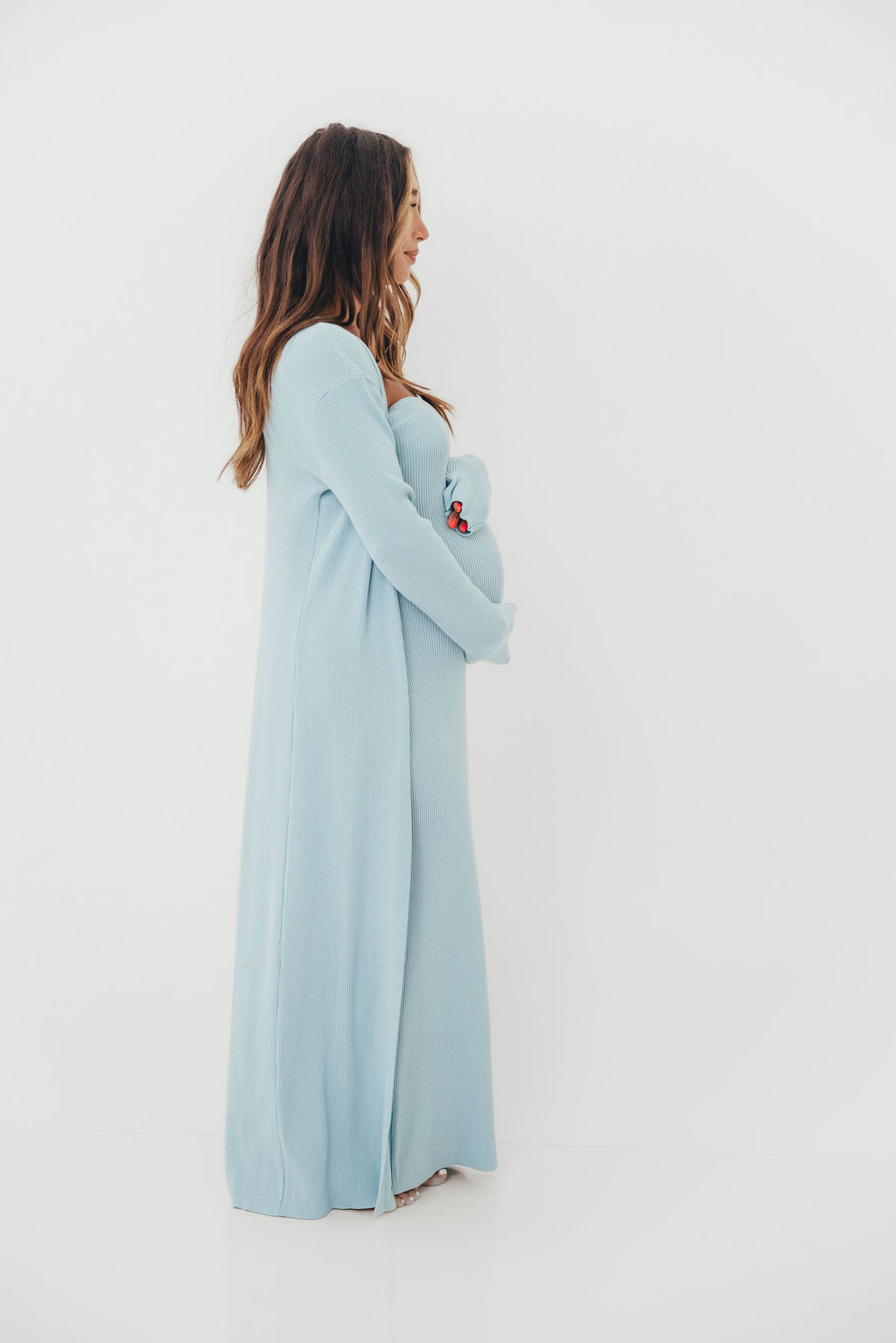 Lina Two Piece Dress Set in Dusty Blue - Bump Friendly