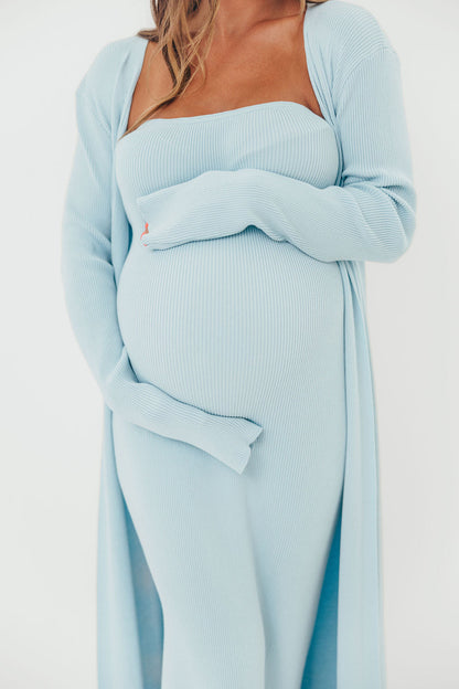 Lina Two Piece Dress Set in Dusty Blue - Bump Friendly