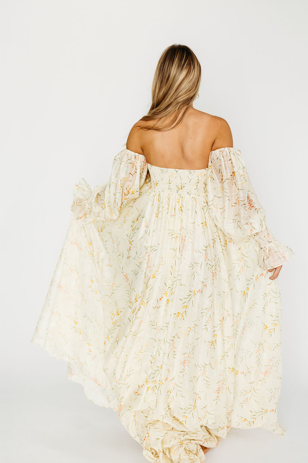 Delilah Maxi Dress With Train in Cream Floral - Bump Friendly