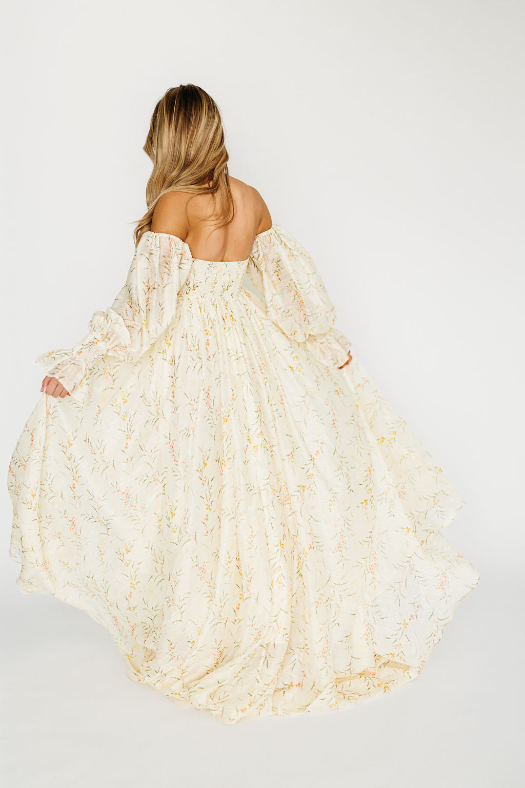 Delilah Maxi Dress With Train in Cream Floral - Bump Friendly