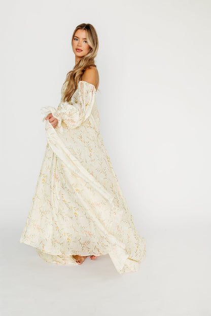 Delilah Maxi Dress With Train in Cream Floral - Bump Friendly