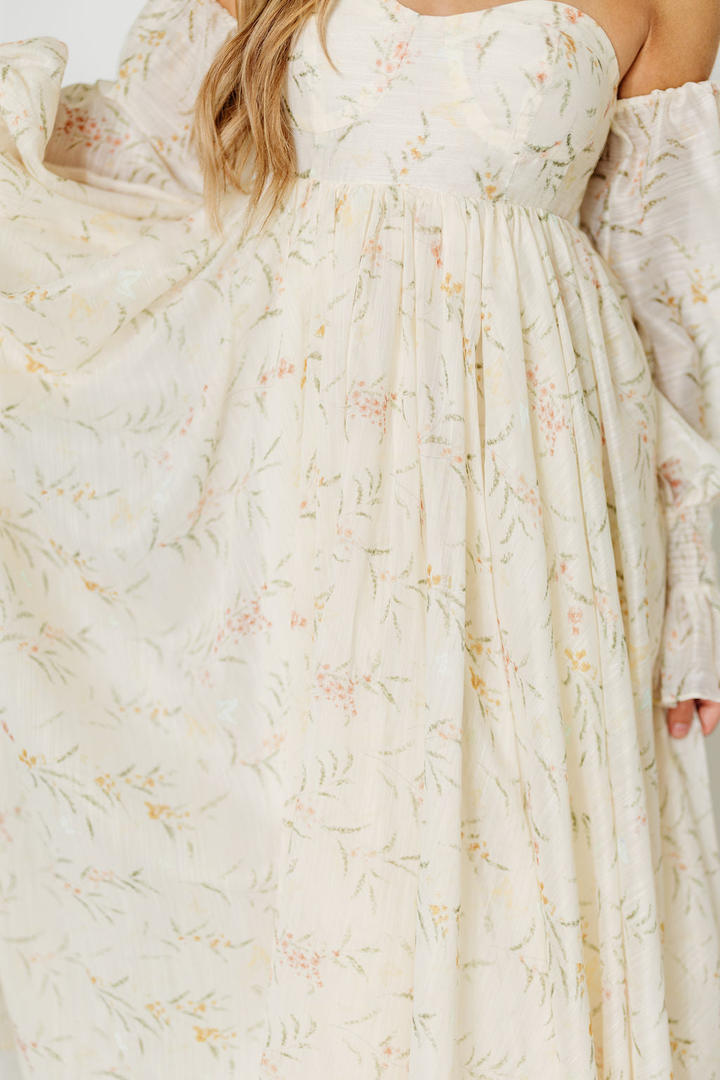 Delilah Maxi Dress With Train in Cream Floral - Bump Friendly