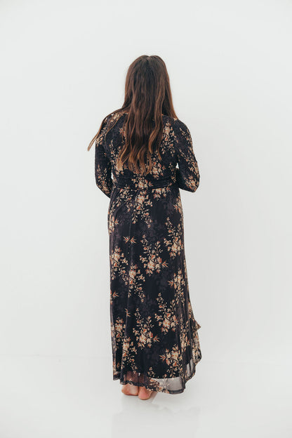 Honor Floral Smocked Woven Maxi Dress in Black - Bump Friendly