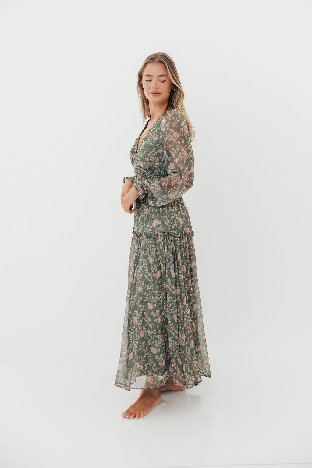 Rosita Floral Maxi Dress in Dusted Eucalyptus