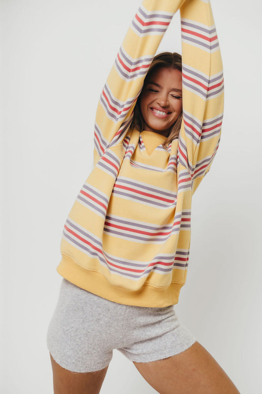 Blake Retro Striped Crewneck Sweatshirt in Mustard