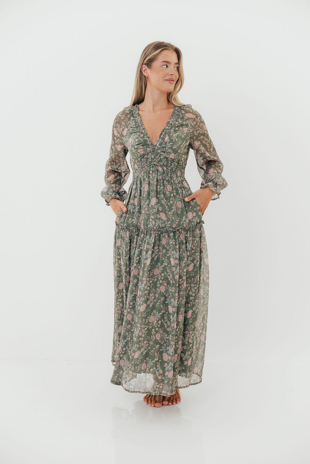 Rosita Floral Maxi Dress in Dusted Eucalyptus
