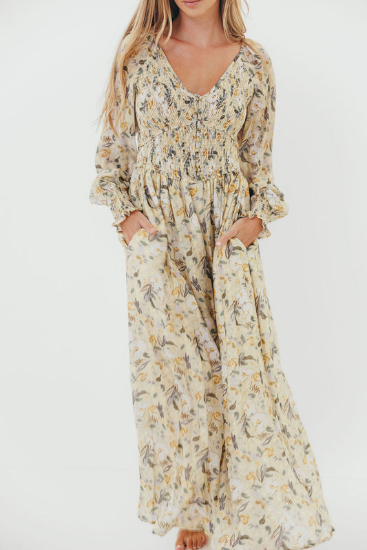 Luann Floral Maxi Dress in Vintage Cream