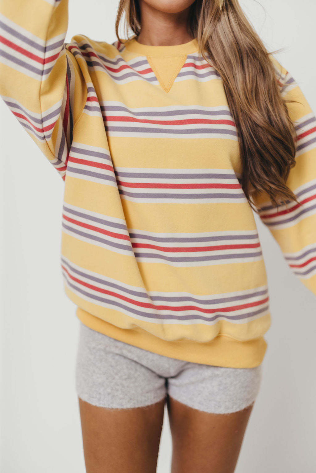 Blake Retro Striped Crewneck Sweatshirt in Mustard