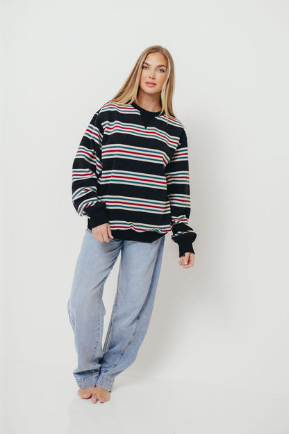 Blake Retro Striped Crewneck Sweatshirt in Dust Navy