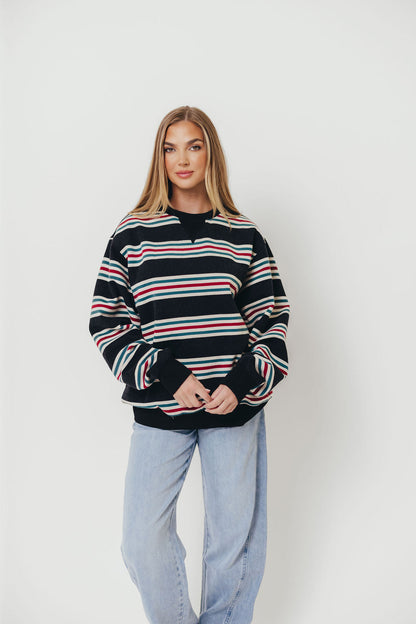 Blake Retro Striped Crewneck Sweatshirt in Dust Navy