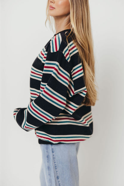 Blake Retro Striped Crewneck Sweatshirt in Dust Navy