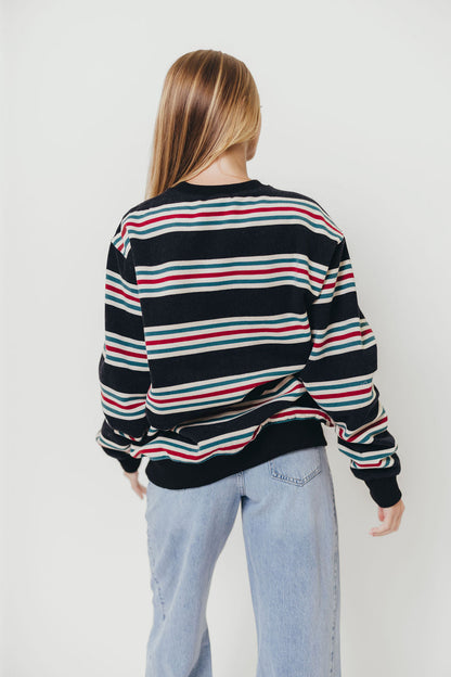 Blake Retro Striped Crewneck Sweatshirt in Dust Navy