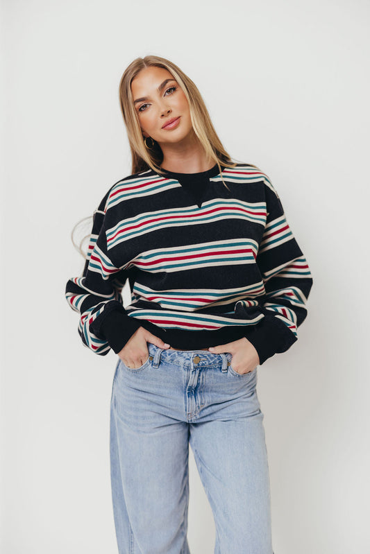 Blake Retro Striped Crewneck Sweatshirt in Dust Navy