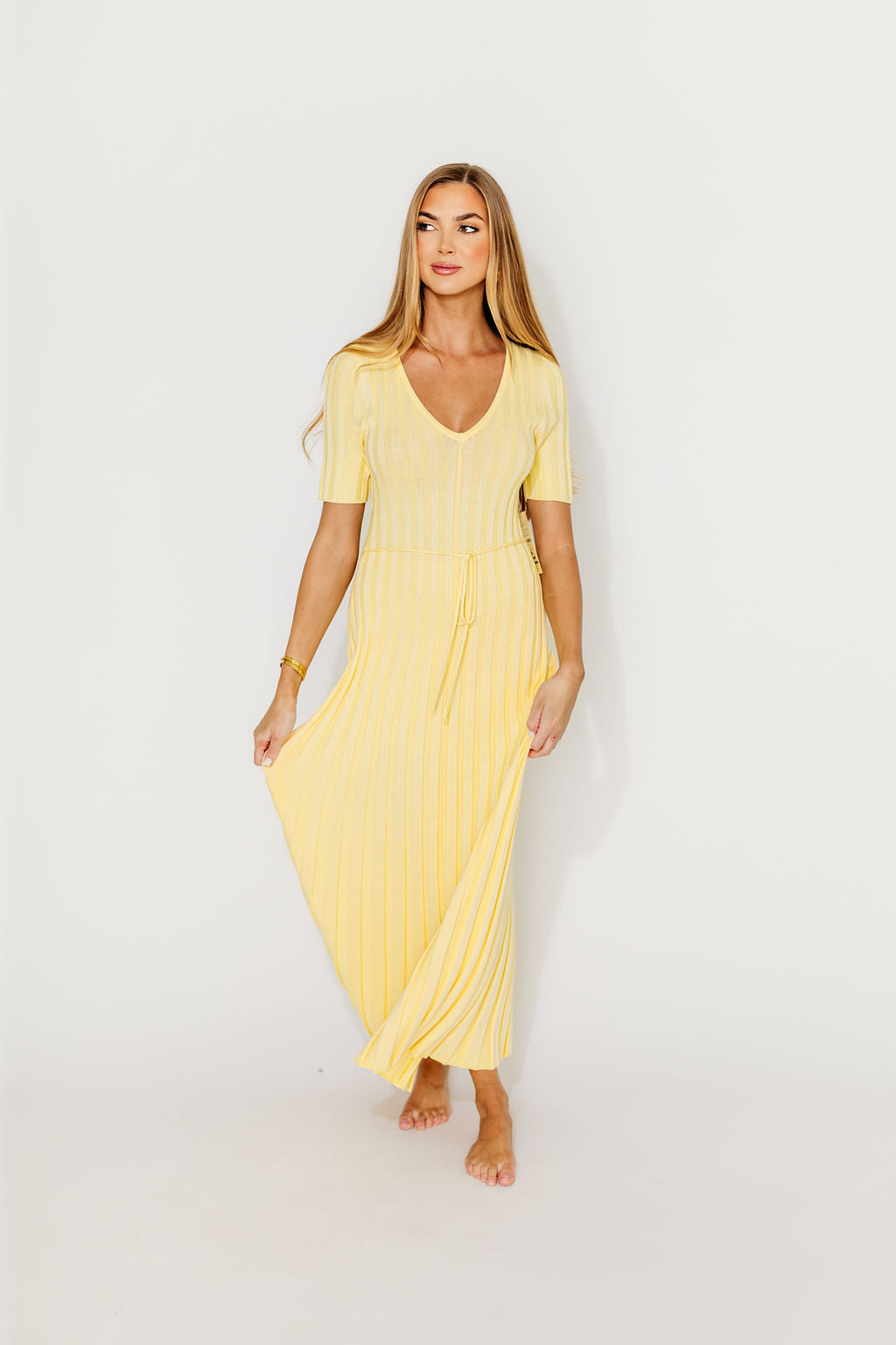 Oakley Ribbed Maxi Dress in Light Yellow - Bump Friendly