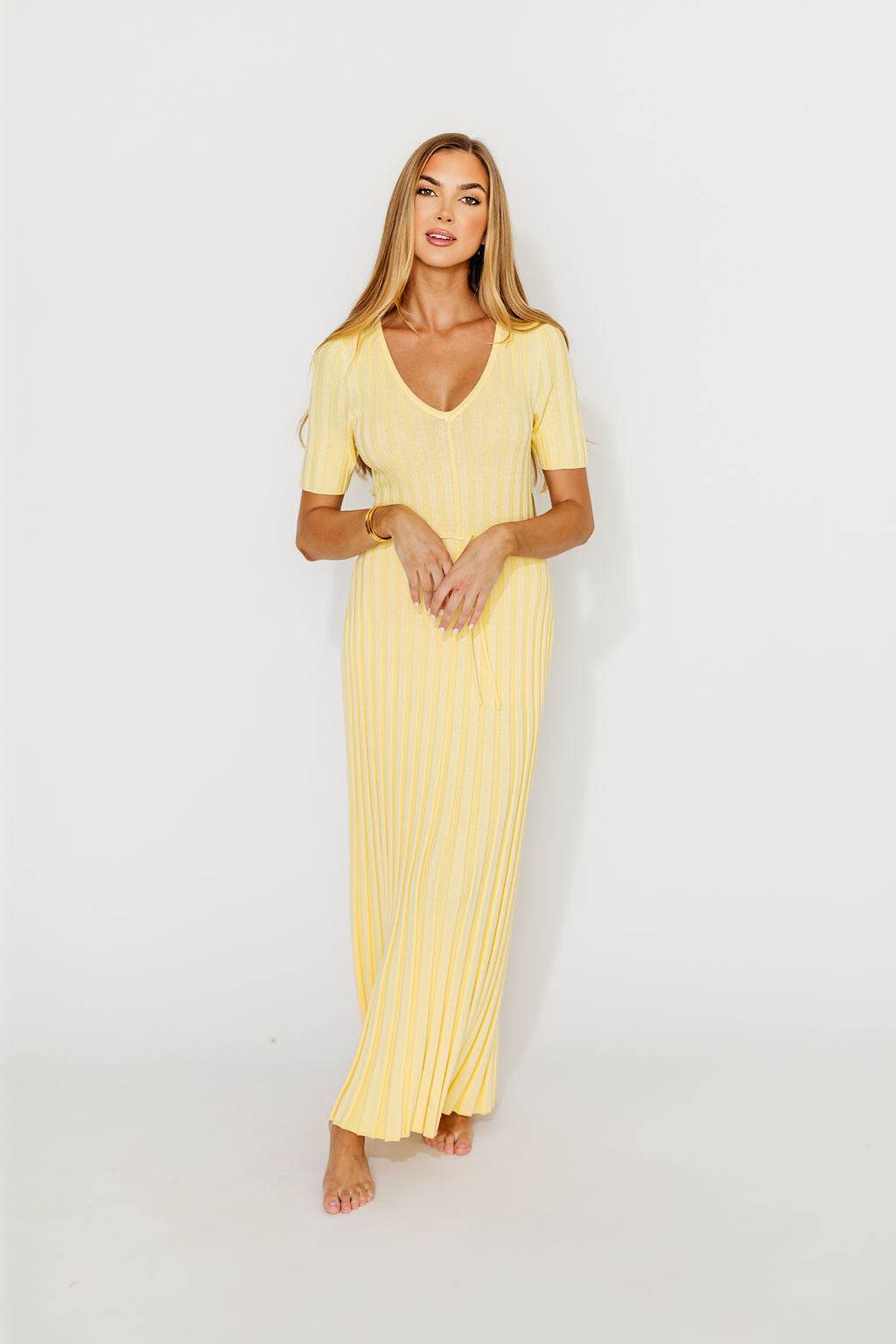 Oakley Ribbed Maxi Dress in Light Yellow - Bump Friendly