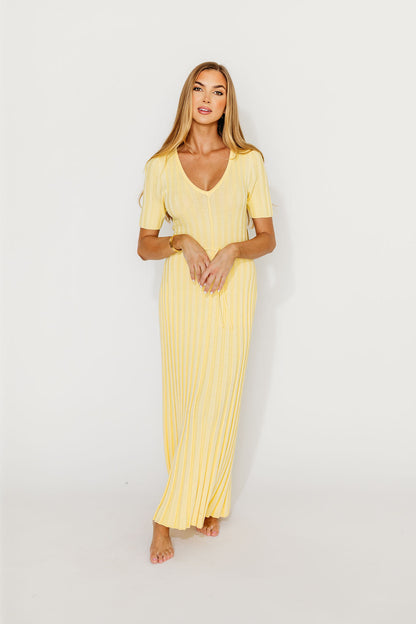 Oakley Ribbed Maxi Dress in Light Yellow - Bump Friendly