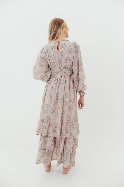 Shenae Ruffled Tiered Floral Maxi Dress in Dusty Pink