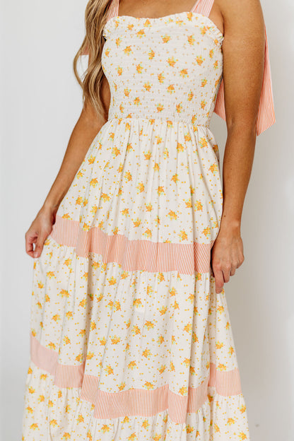 Vida Floral Maxi Dress in White/Orange