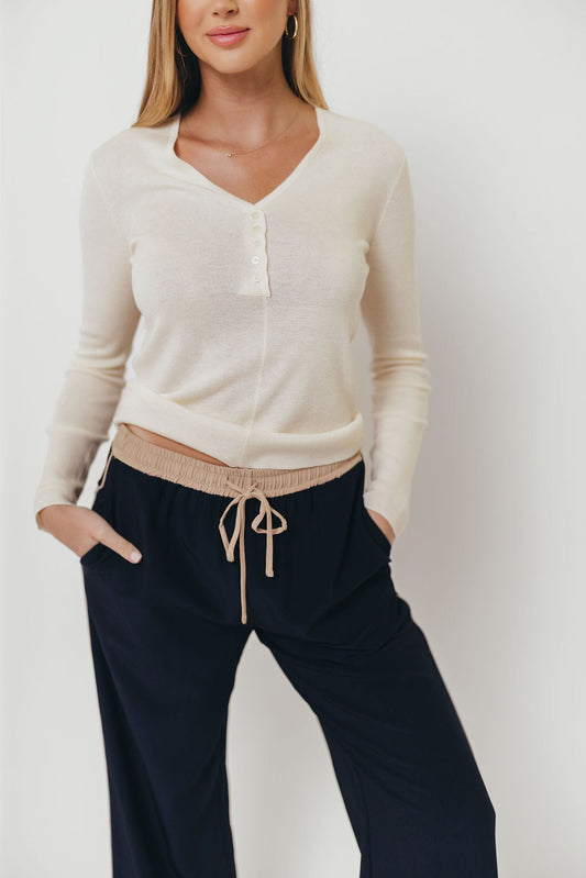 Whittier V-Neck Button Closure Knit Top in Ivory
