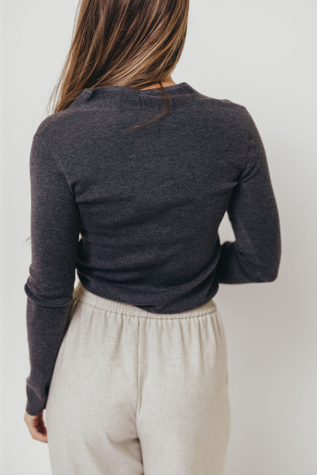 Whittier V-Neck Button Closure Knit Top in Grey